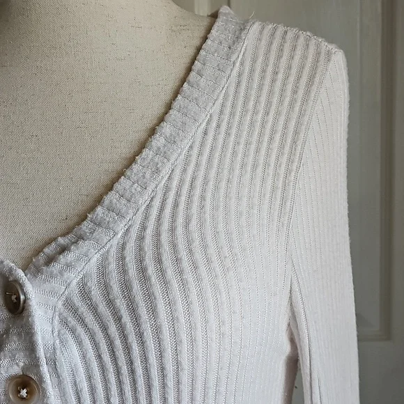 Loft Cream Ribbed Button Sweater - Picture 4 of 4